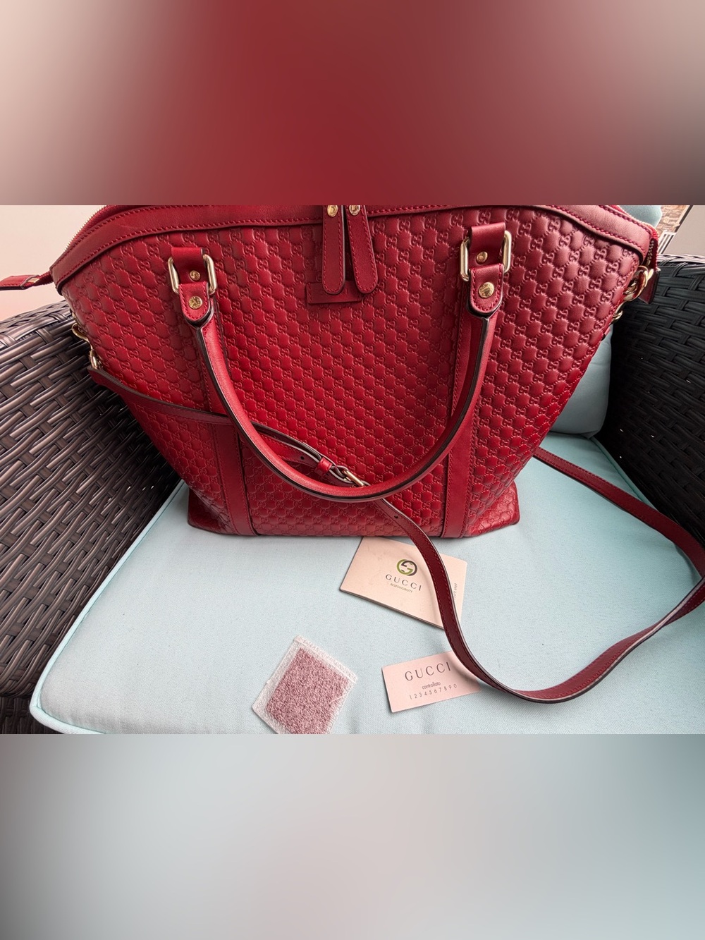 Gucci Embossed Red Leather Shoulder Bag - Picture 8 of 16